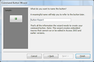 Command Button Wizard: Page 4 - name the button, PreviewReport