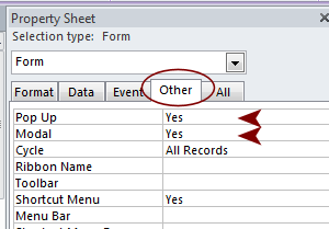 Dialog: Properties of form - Other tab