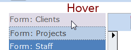 Hover state (Access 2010)