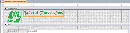 Form Design View: Projects : new control for World Travel Inc. (Access 2010)