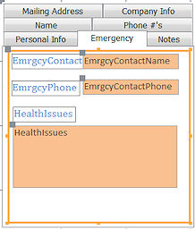Form Design View: Tab Control, page Emergency