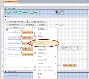 Right Click Menu: Insert Page