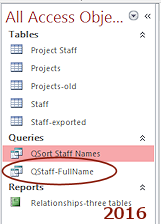 Navigation Pane: new query (Access 2016)
