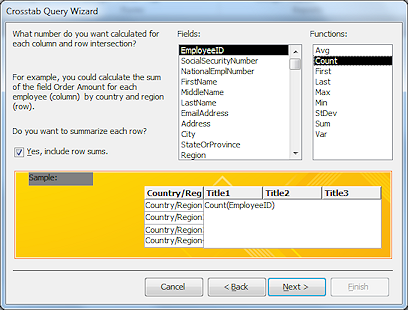 Crosstab Query Wizard: step 4 - choose value