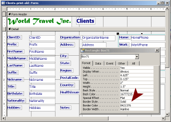 Form Design view: add solid rectangle