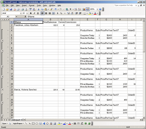 Exported report in XLS format