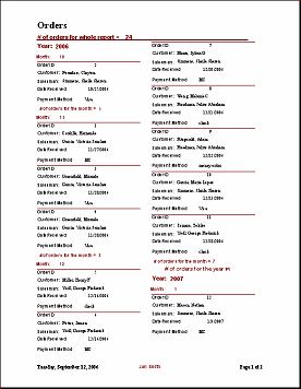 Print Preview: Orders by Month, page 1