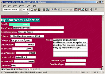 Form in Microsoft Works