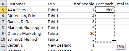 AutoFill Cost each of 1500