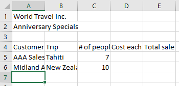 Row 6 finished (Excel 2016)