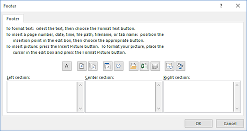 Dialog: Footer - custom (Excel 2016)