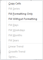 Right Drag Menu:AutoFill Options (Excel 2010)