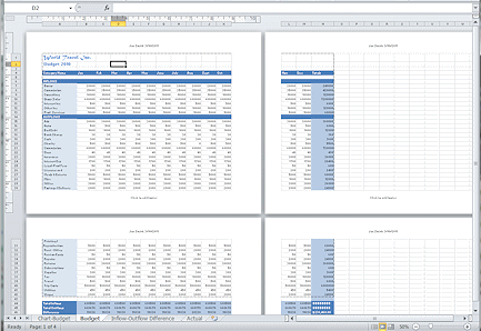 View: Page Layout - Budget - Landscape orientation (Excel 2010)