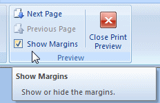 Ribbon: Print Preview > Show margins (Excel 2007)