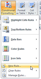 Button: Conditional Formatting > New Rule... (Excel 2007)