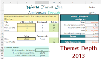 Bonus sheet with Depth theme (Excel 2013)