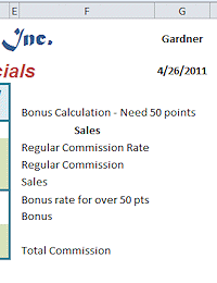 Labels for table to calculate Bonus and Total Commission
