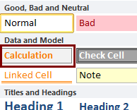 Cell Style: Calcuation (Excel 2010)