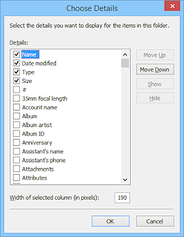 Dialog: Choose Details (Windows 8.1)