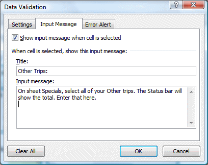 Dialog: Data Validation - Other trips
