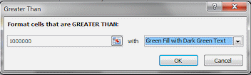 Dialog: Greater Than - 1,000,000 in green on green