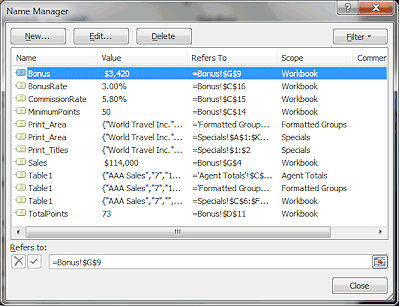 Dialog: Name Manager (Excel 2010)