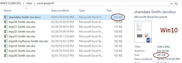 File Explorer: folder excel project5 - sharedata file size (Win10)