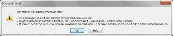 Message: The formula your typed contains an error.