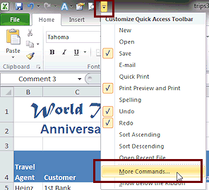 Quick Access Toolbar: More button > More Commands... (Excel 2010)