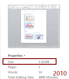 File tab > Info > file size for sharedata (Excel 2010)