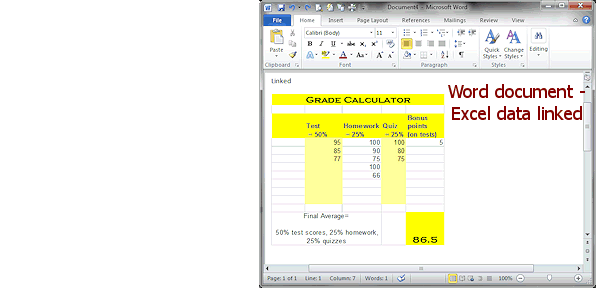 Grades Calculator linked to Word doc