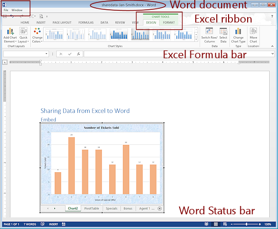 Edit in place for chart (Word and Excel 2013)