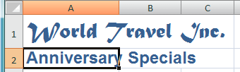 A2 formatted - Arial, 18 pt, Blue Accent 1 Darker 25%, Bold (Excel 2007)
