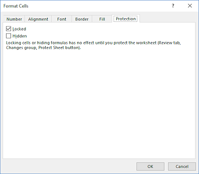 Dialog: Format Cells > Protection tab (Excel 2010)