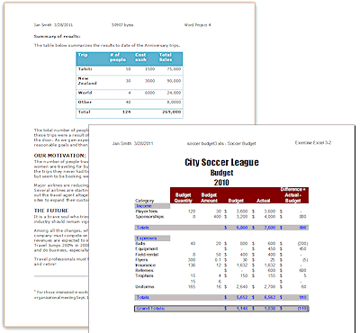 Examples: Word table, Excel spreadsheet
