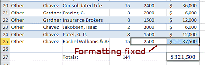 Row 25 with correct formatting