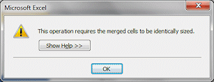 Message: This operation requires that merged cells be identically sized