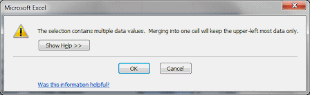 Message: merging cells keeps contents of upper left cell only