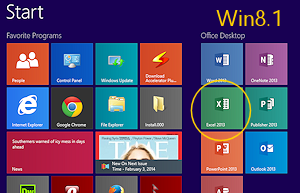 Start Screen tile for Excel 2013 (Win8.1)