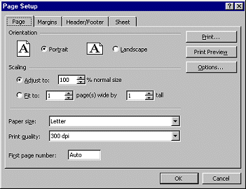 Dialog: Page Setup,Page tab