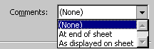 Dialog: Page Setup | Sheet tab - Comments list