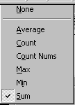 Menu of functions for AutoCalculate