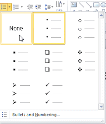 Button: Bullet - list dropped (PowerPoint 2010)
