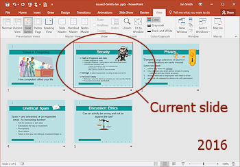 View: Slide Sorter (PowerPoint 2016)
