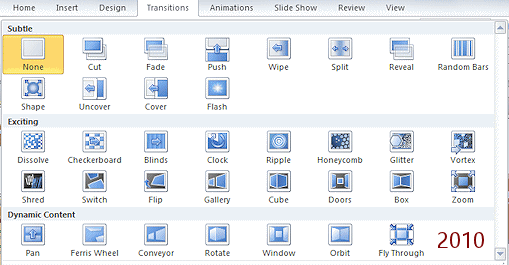 Transitions in PowerPoint 2010