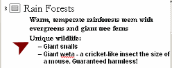 Removed bullet from line "Unique wildlife:"