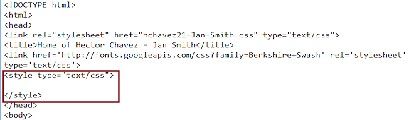 Added STYLE section to HEAD of page (Notepad)