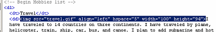 HTML Code: IMG tag for travel.gif