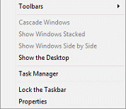 Menu: right click Taskbar (Vista)