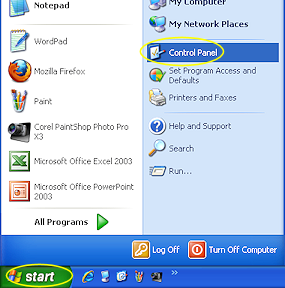 Menu: Start > Control Panel (WinXP)